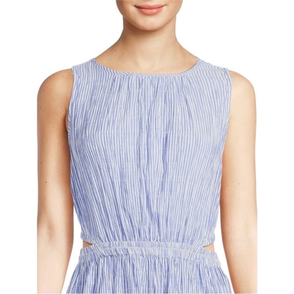 beachlunchlounge Blue and White Striped Sleeveless Cutout Maxi Dress